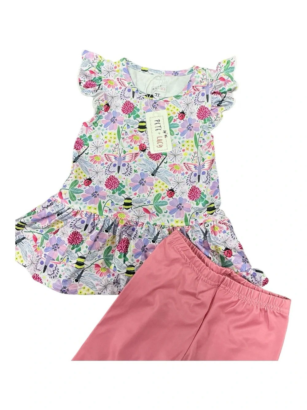 Pete + Lucy - NWT - Toddler Girls Floral Ruffle Top & Pink Capri Set